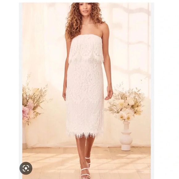NWT Lulus Delia White Lace Strapless Midi Dress Bridal Party Size S - Picture 13 of 13